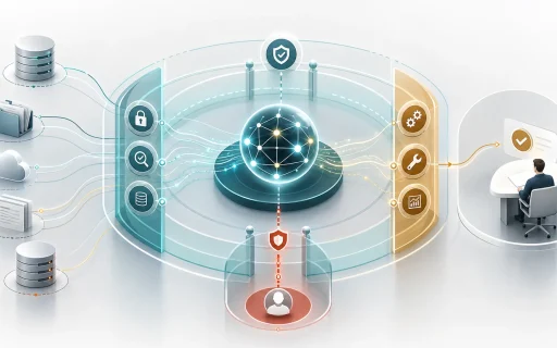 AI agent workflow with data boundaries, permission gates, retrieval scope zones, failure paths, and human review.