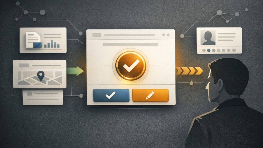 Human review interface showing an AI-prepared task package with approval options.