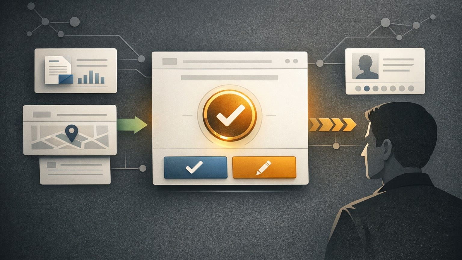 Human review interface showing an AI-prepared task package with approval options.
