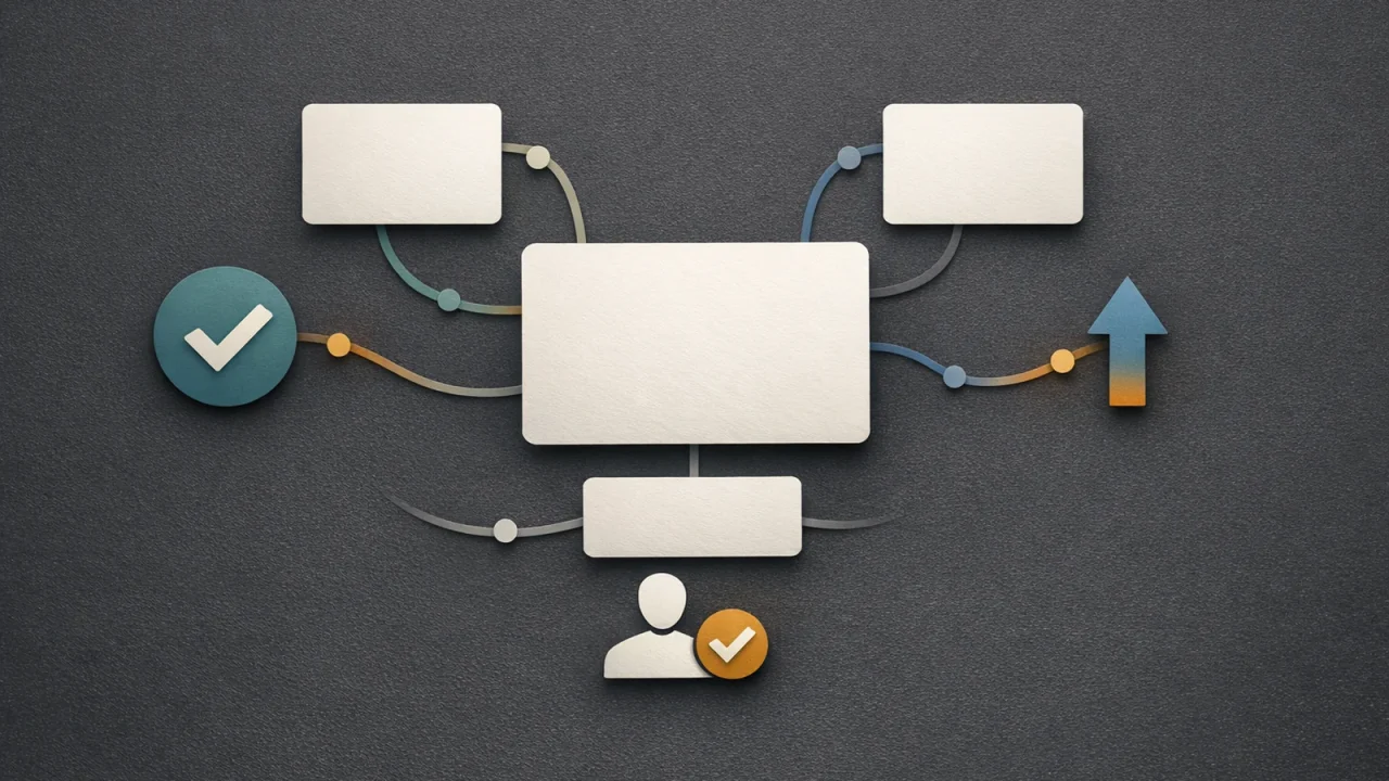 Customer service automation knowledge base flow with review, escalation, and human approval paths.