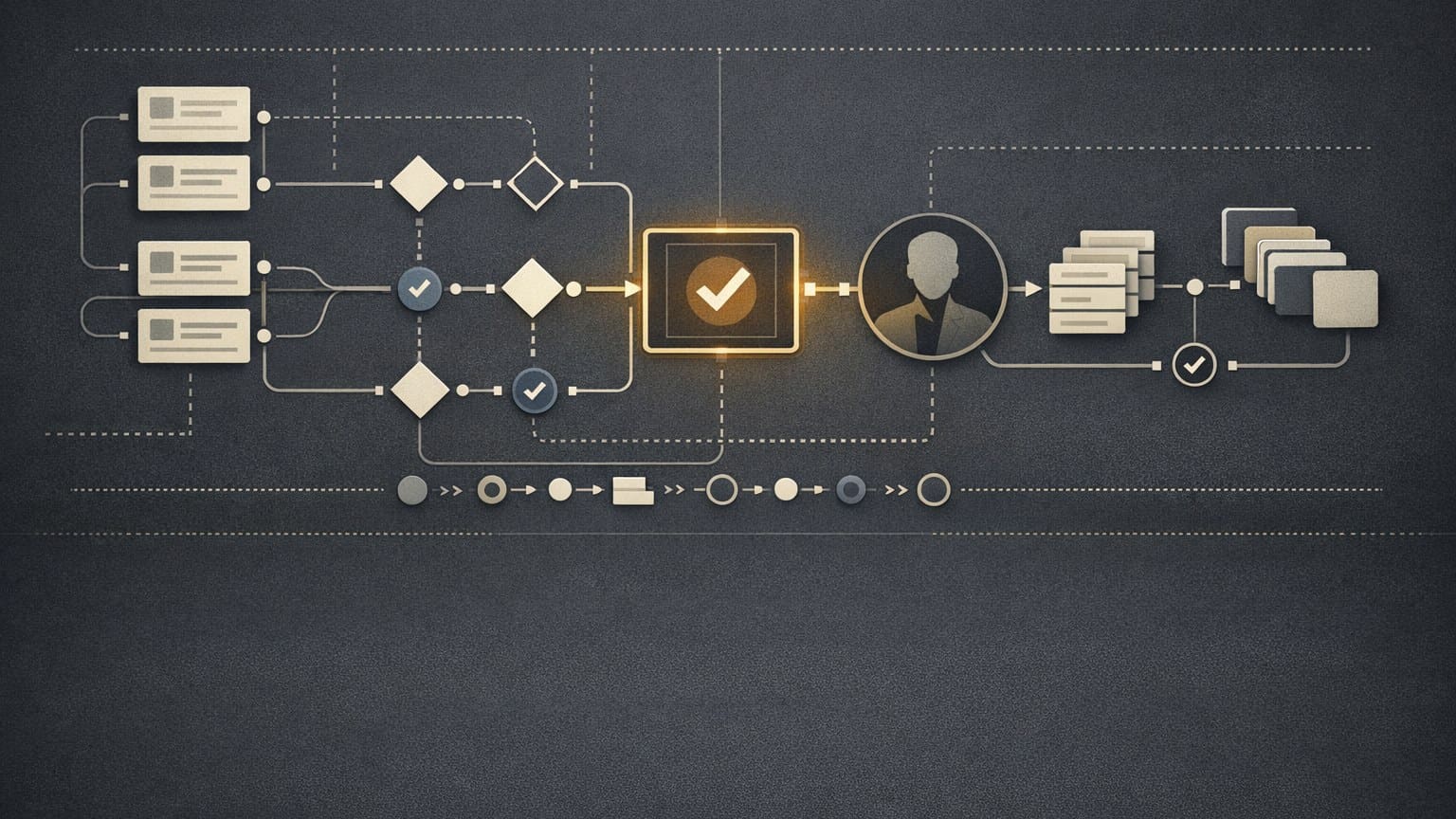 Mission-control style interface showing task paths, approval gates, and human oversight for trustworthy agentic systems.