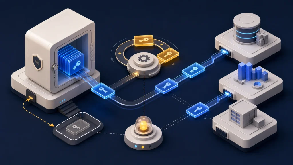 OAuth token refresh system coordinating access-token renewal, credential rotation, monitoring, and reauthorization