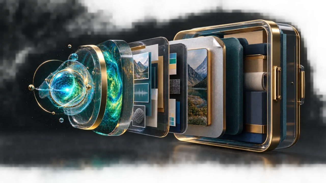 Media asset version management shown as distinct work, version, component, file, and package layers