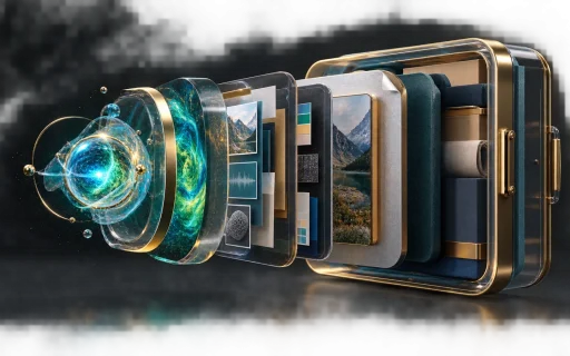 Media asset version management shown as distinct work, version, component, file, and package layers