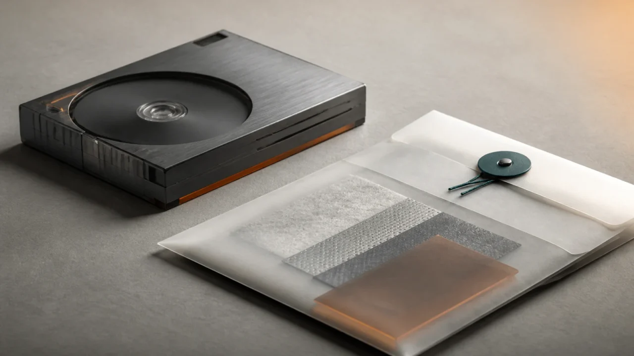 Media processing job contract shown as one media artifact paired with a compact evidence envelope